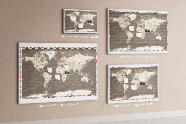 Tableau de liège Carte du monde avec les drapeaux des pays