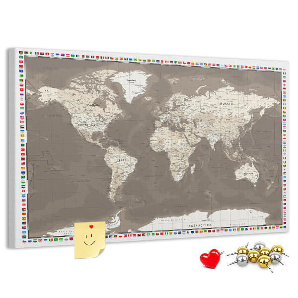 Tableau de liège Carte du monde avec les drapeaux des pays