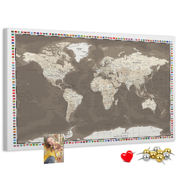 Tableau de liège Carte du monde avec les drapeaux des pays