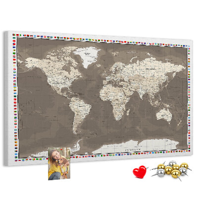 Tableau de liège Carte du monde avec les drapeaux des pays
