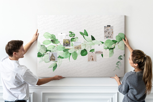 Tableau en liège Feuilles vertes sur fond clair