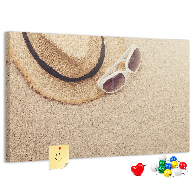 Tableau affichage liège Détente estivale sur la plage avec des lunettes de soleil.