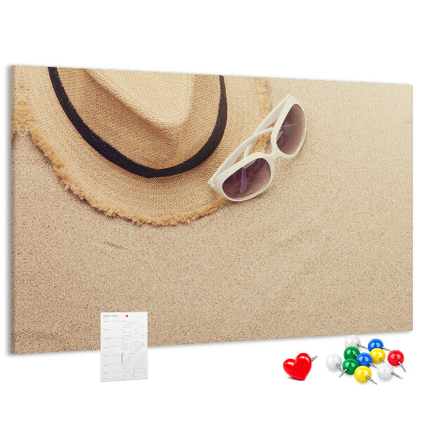 Tableau affichage liège Détente estivale sur la plage avec des lunettes de soleil.