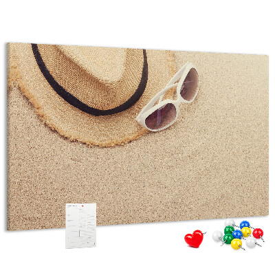 Tableau affichage liège Détente estivale sur la plage avec des lunettes de soleil.