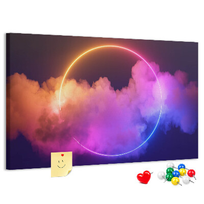 Tableau en liège Des nuages ​​colorés avec un cercle néon