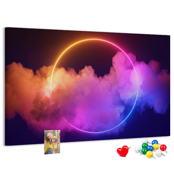 Tableau en liège Des nuages colorés avec un cercle néon