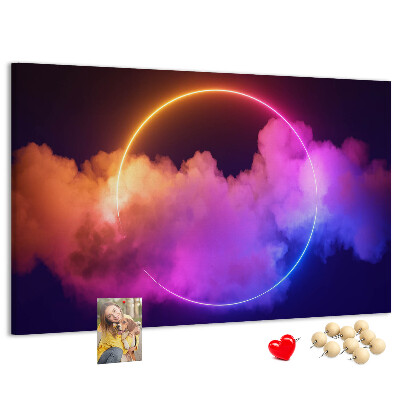 Tableau en liège Des nuages colorés avec un cercle néon