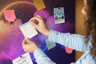 Tableau en liège Des nuages colorés avec un cercle néon