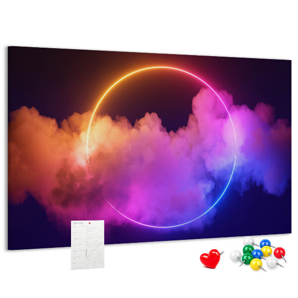 Tableau en liège Des nuages colorés avec un cercle néon