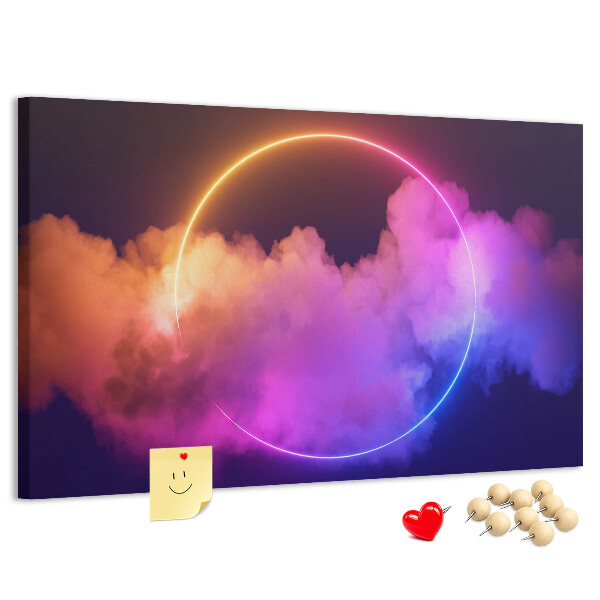 Tableau en liège Des nuages colorés avec un cercle néon