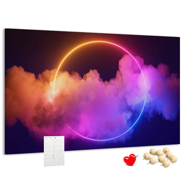 Tableau en liège Des nuages colorés avec un cercle néon