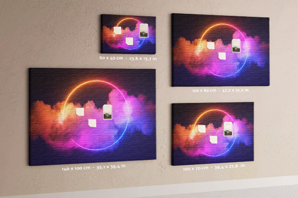 Tableau en liège Des nuages colorés avec un cercle néon