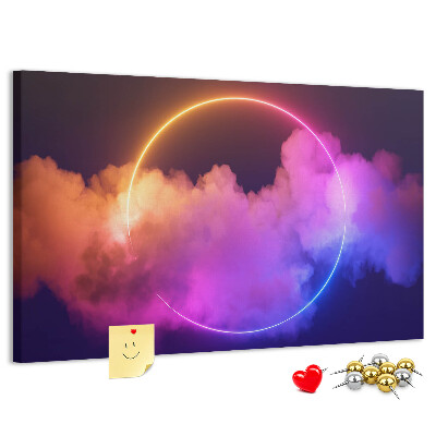 Tableau en liège Des nuages colorés avec un cercle néon