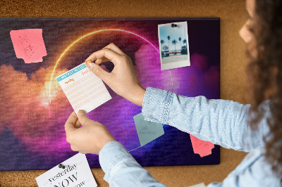 Tableau en liège Des nuages colorés avec un cercle néon