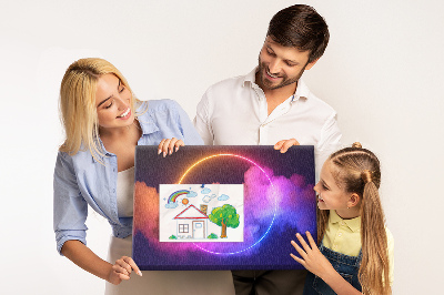 Tableau en liège Des nuages colorés avec un cercle néon