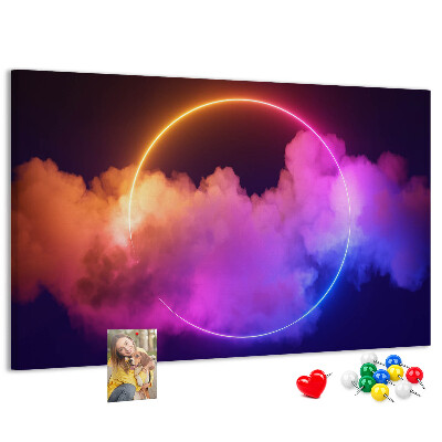 Tableau en liège Des nuages colorés avec un cercle néon