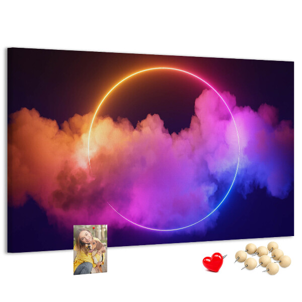 Tableau en liège Des nuages colorés avec un cercle néon