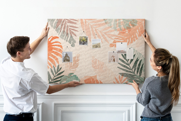 Tableau de liège Feuilles tropicales aux teintes pastel