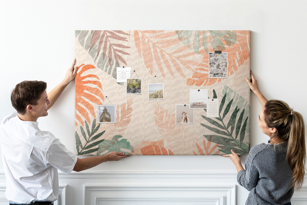 Tableau de liège Feuilles tropicales aux teintes pastel