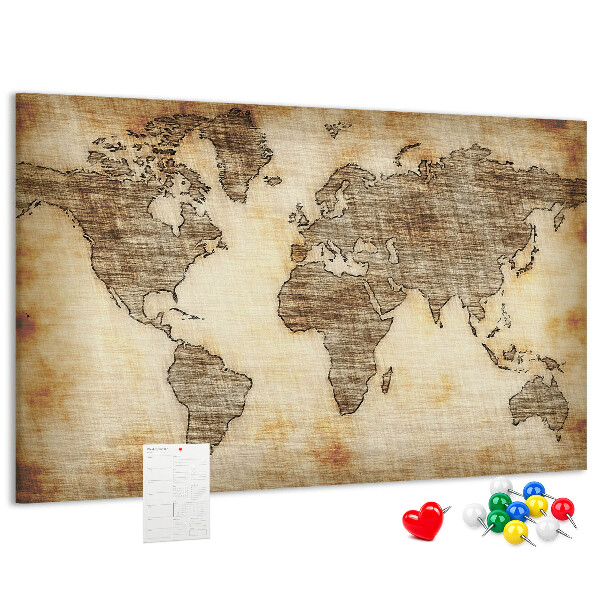 Tableau de liège Une ancienne carte du monde sur fond de toile