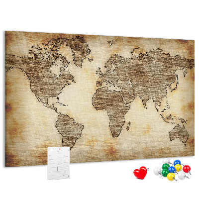 Tableau de liège Une ancienne carte du monde sur fond de toile