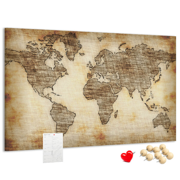 Tableau de liège Une ancienne carte du monde sur fond de toile