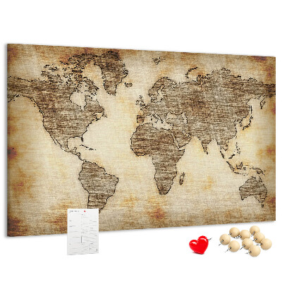 Tableau de liège Une ancienne carte du monde sur fond de toile