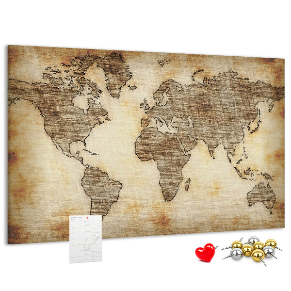 Tableau de liège Une ancienne carte du monde sur fond de toile