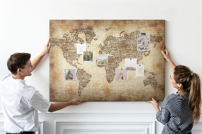 Tableau de liège Une ancienne carte du monde sur fond de toile