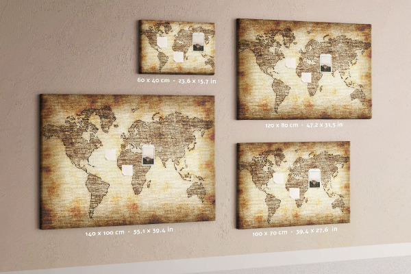 Tableau de liège Une ancienne carte du monde sur fond de toile