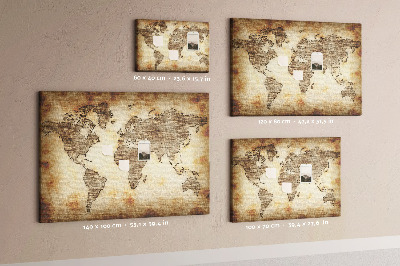 Tableau de liège Une ancienne carte du monde sur fond de toile