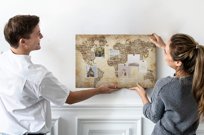 Tableau de liège Une ancienne carte du monde sur fond de toile