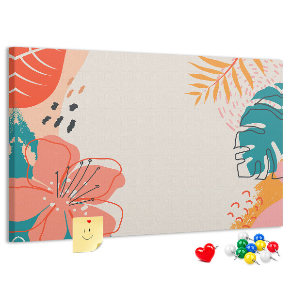 Tableau de liège Motif tropical avec des feuilles et des fleurs colorées