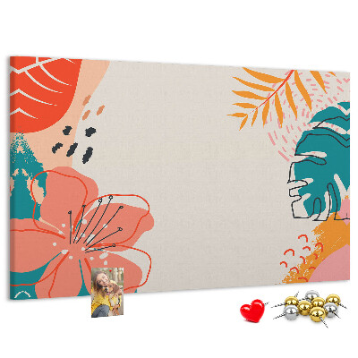 Tableau de liège Motif tropical avec des feuilles et des fleurs colorées