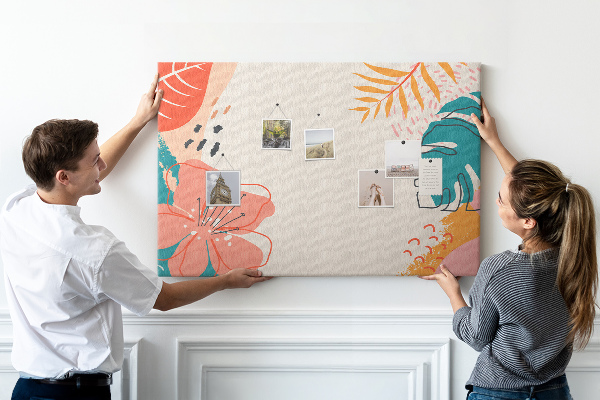 Tableau de liège Motif tropical avec des feuilles et des fleurs colorées