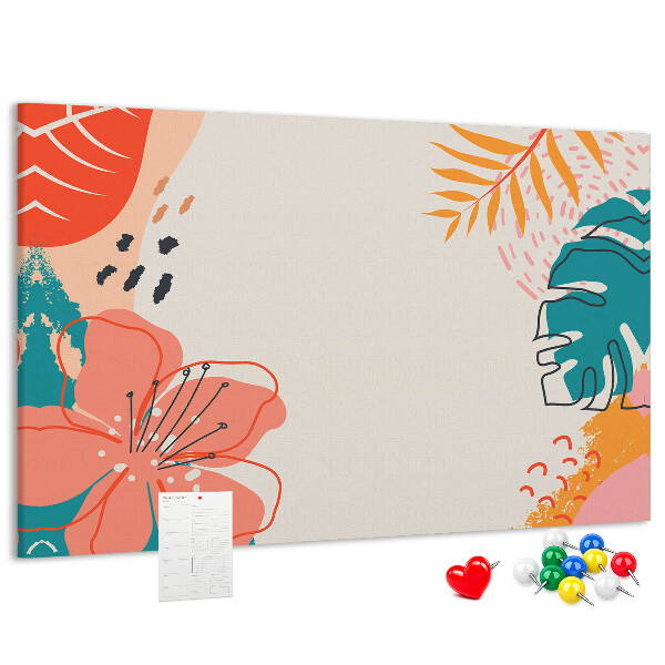 Tableau de liège Motif tropical avec des feuilles et des fleurs colorées