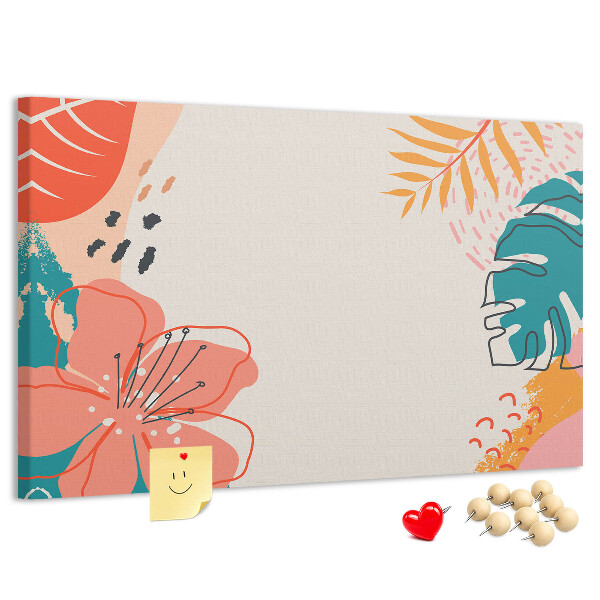 Tableau de liège Motif tropical avec des feuilles et des fleurs colorées