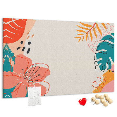 Tableau de liège Motif tropical avec des feuilles et des fleurs colorées