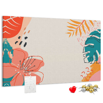 Tableau de liège Motif tropical avec des feuilles et des fleurs colorées