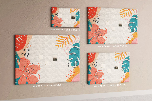 Tableau de liège Motif tropical avec des feuilles et des fleurs colorées