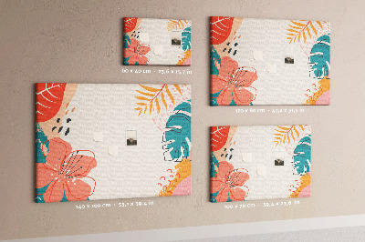 Tableau de liège Motif tropical avec des feuilles et des fleurs colorées