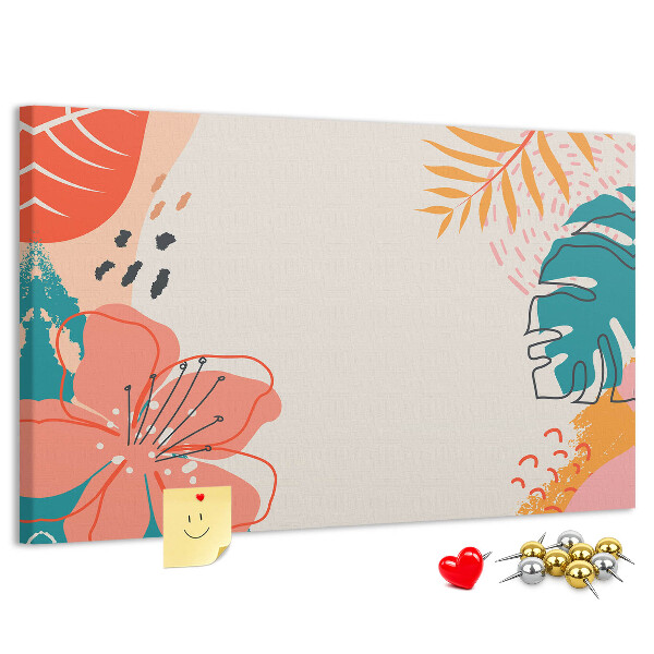 Tableau de liège Motif tropical avec des feuilles et des fleurs colorées