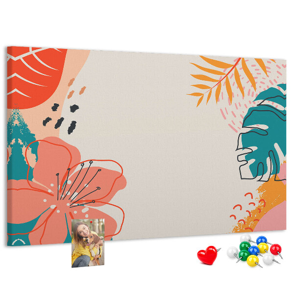 Tableau de liège Motif tropical avec des feuilles et des fleurs colorées