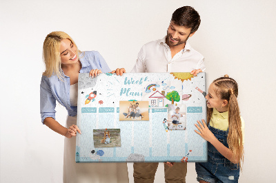 Tableau en liège Calendrier spatial hebdomadaire avec des fusées