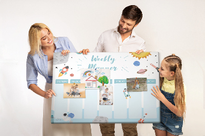 Tableau en liège Calendrier spatial hebdomadaire avec des fusées