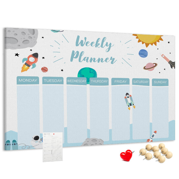 Tableau en liège Calendrier spatial hebdomadaire avec des fusées