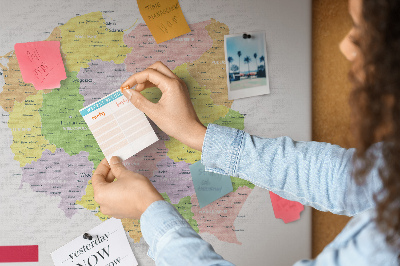 Tableau affichage liège Carte de la Pologne avec sa division administrative.
