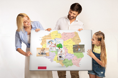 Tableau affichage liège Carte de la Pologne avec sa division administrative.
