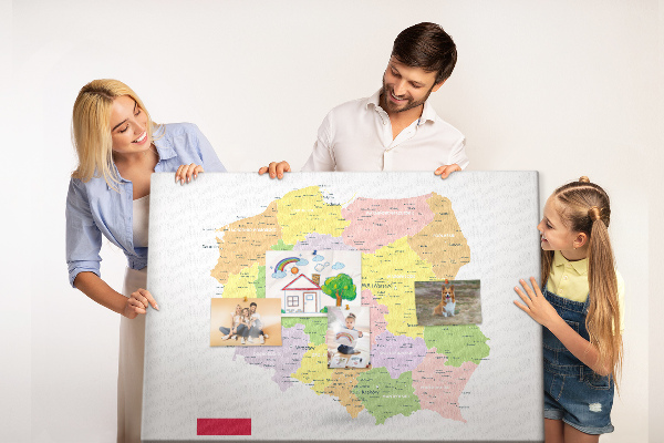 Tableau affichage liège Carte de la Pologne avec sa division administrative.