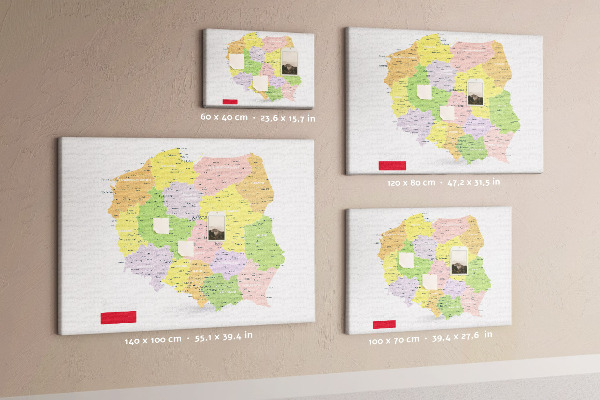 Tableau affichage liège Carte de la Pologne avec sa division administrative.
